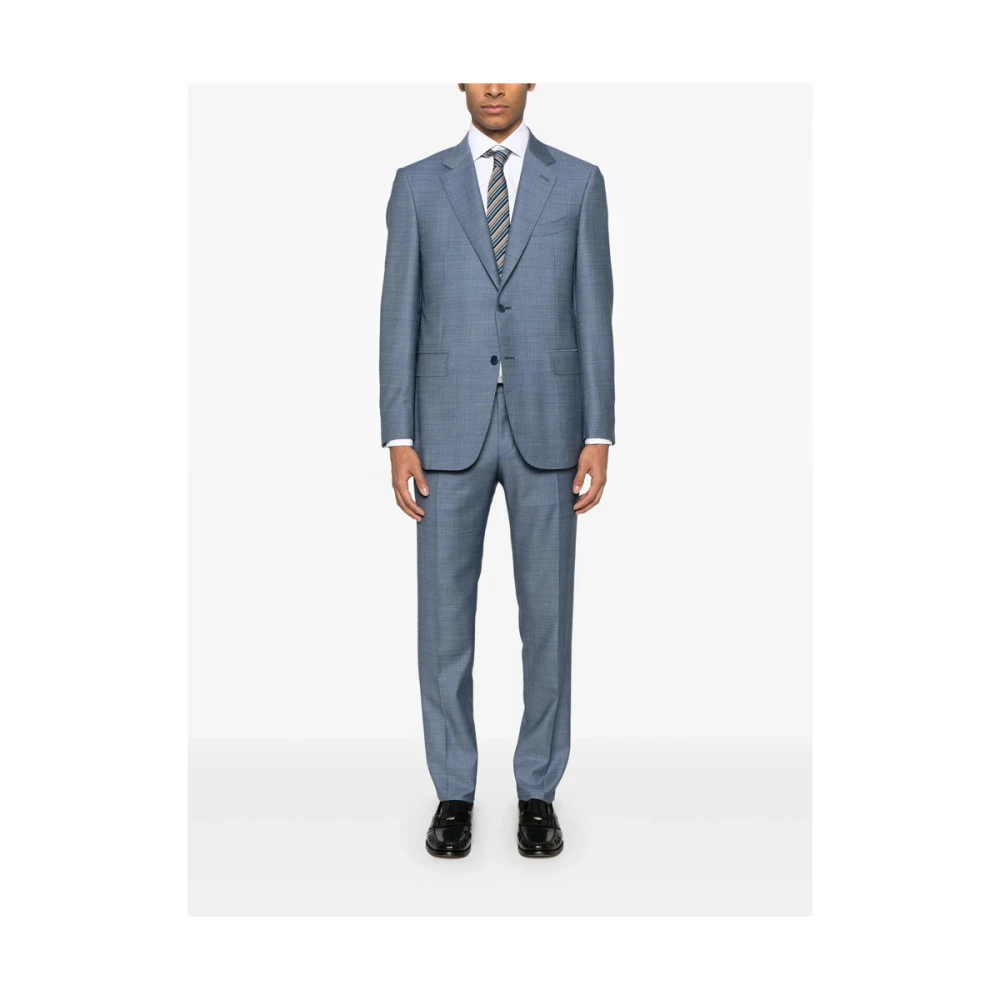 Canali Blauw Frontknoop Pak met Riem Blue Heren