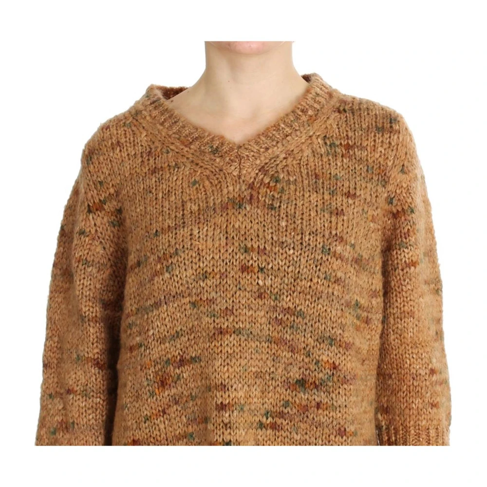Pink Memories Oversize V-Neck Sweater Bruin Wol Brown Dames