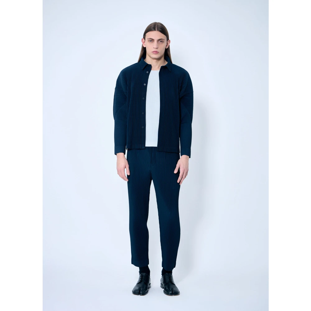 Issey Miyake Geplooide Overhemd met Lange Mouwen Blue Heren