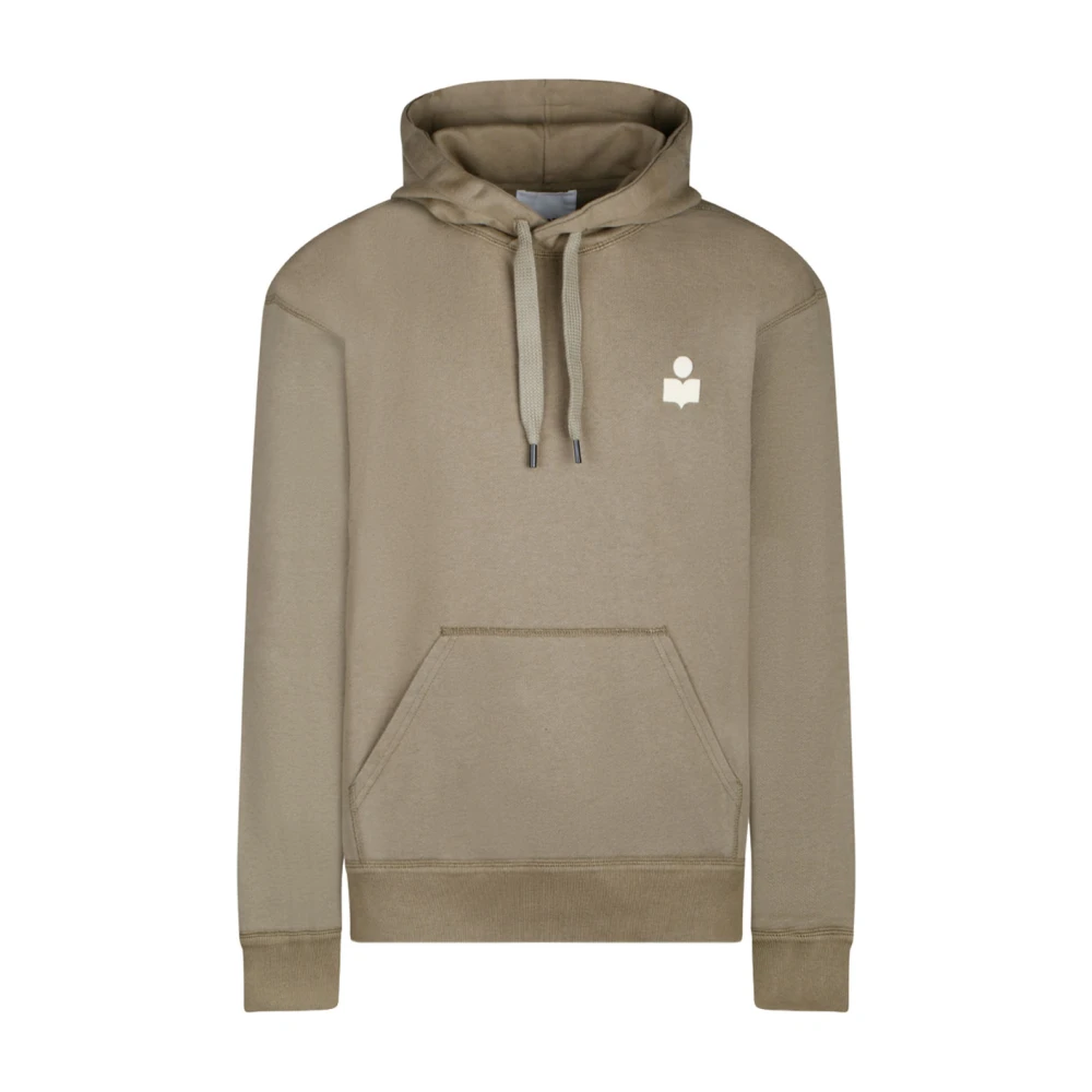 Isabel Marant Brown Khaki Drawstring Hoodie With Appliqué Logo - Male - Hoodies - S - Sweatshirts & Hoodies