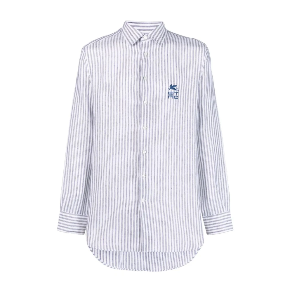 ETRO Casual Blauw Linnen Korte Mouw Shirt Blue Heren