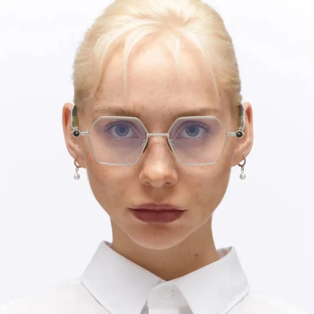 Kuboraum Hexagonale Zilveren Zonnebril Heldere Lens Gray Dames