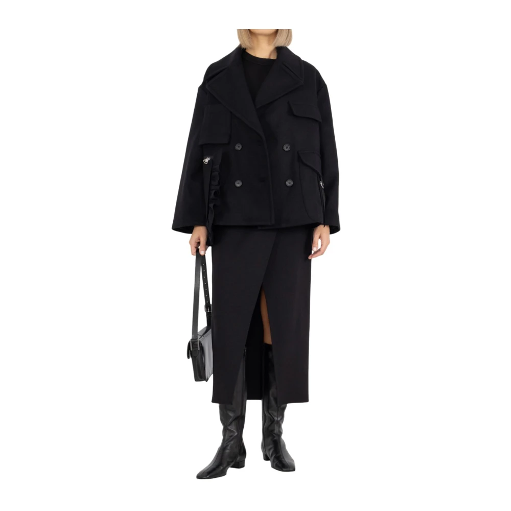 MeiMeiJ Lange rok met elastische taille en voorste split Black Dames