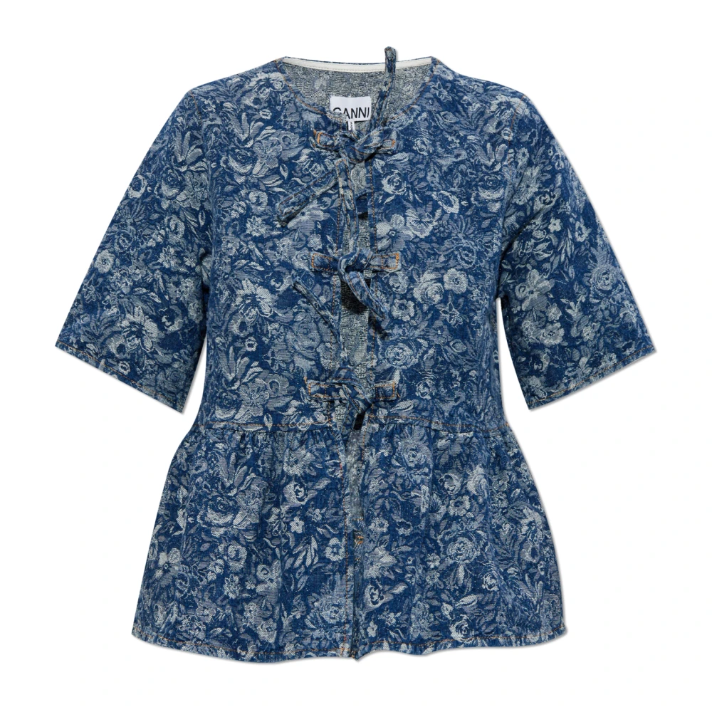 Ganni Donna Blu - Top In Denim Jacquard - Blouses & Shirts - S