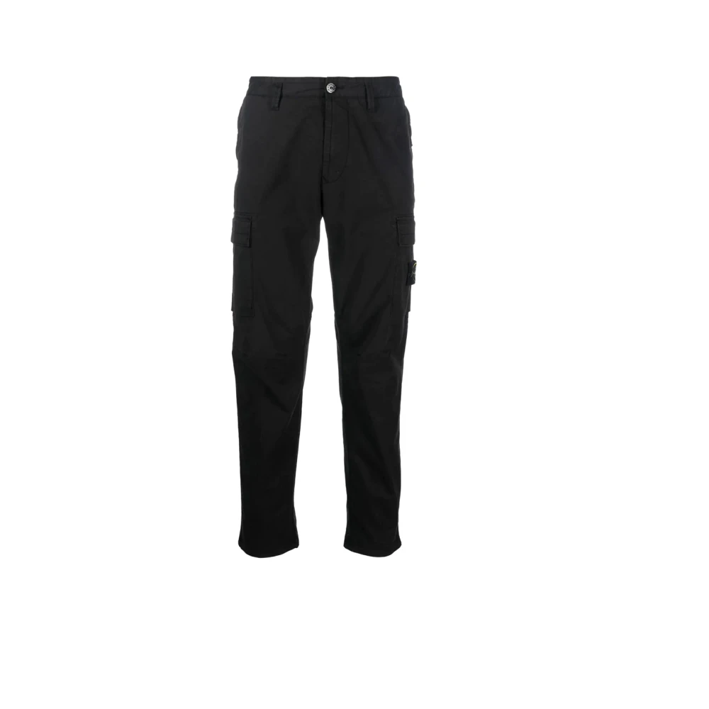 Stone Island Zwarte Cargo Broek Superior Pima Katoen Black Heren