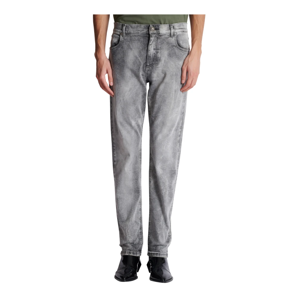 Balmain Grijze denim regular-fit jeans Gray Heren