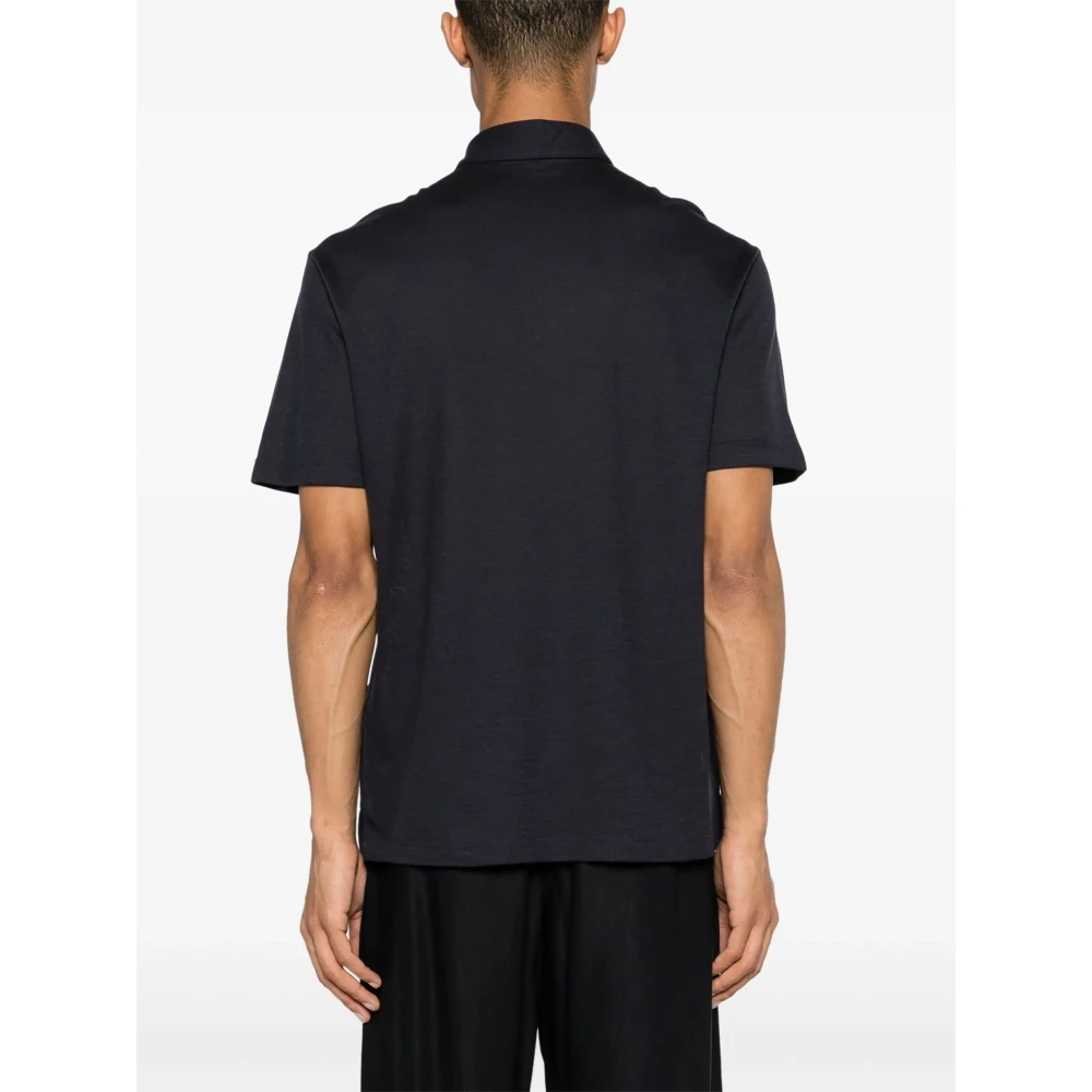 Brioni Wollen Polo Shirt 2 Knopen Blue Heren