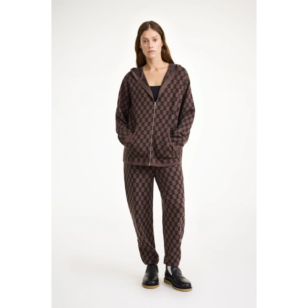 By Malene Birger Donker Mahonie Rits Hoodie met Monogram Patroon By Herenne Birger Brown Dames
