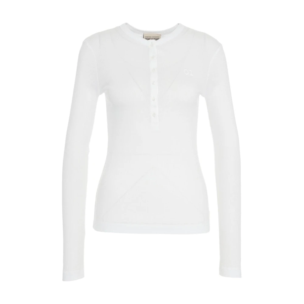 Semicouture Witte Geribbelde Shirt met Lange Mouwen White Dames