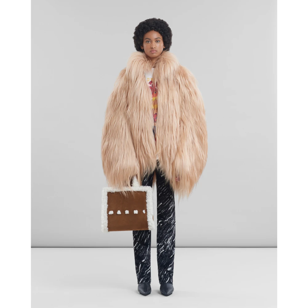 Marni Bruine suède tote tas met shearling Brown Unisex