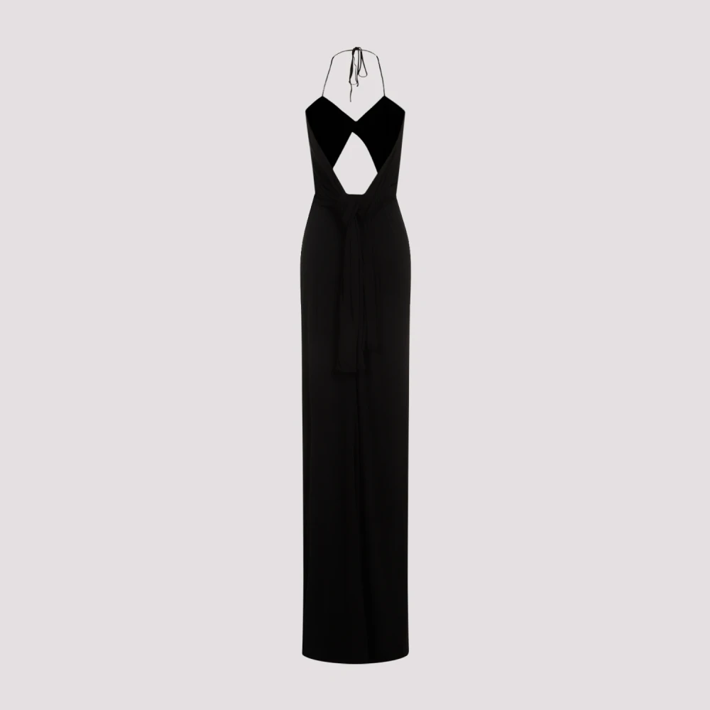 Saint Laurent Zwarte Viscose Jurk met Uitsnijddetail Black Dames