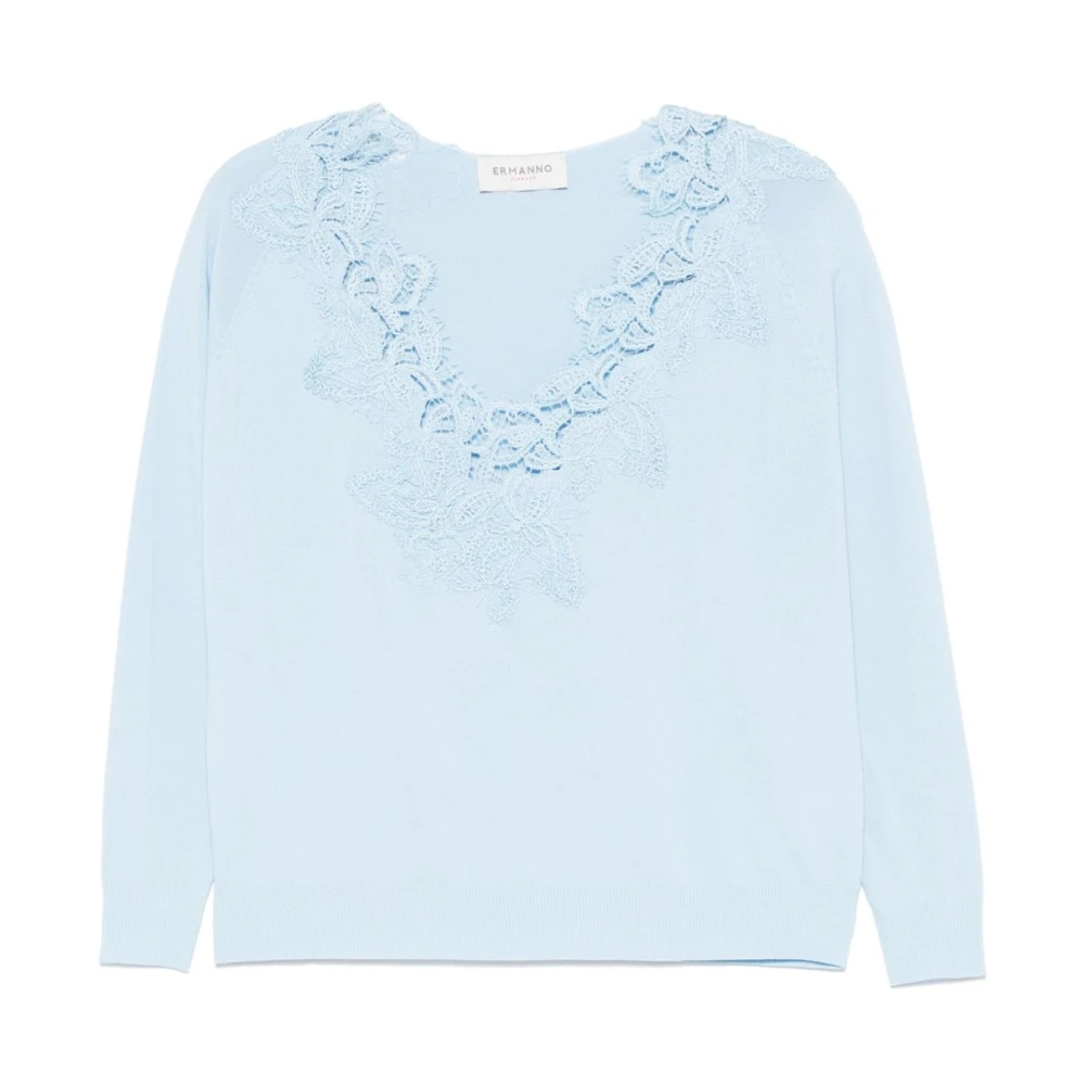 Ermanno Scervino Heldere Blauwe V-Hals Trui Blue Dames