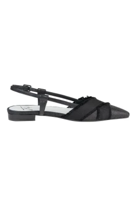 Svarta läder slingback platta skor