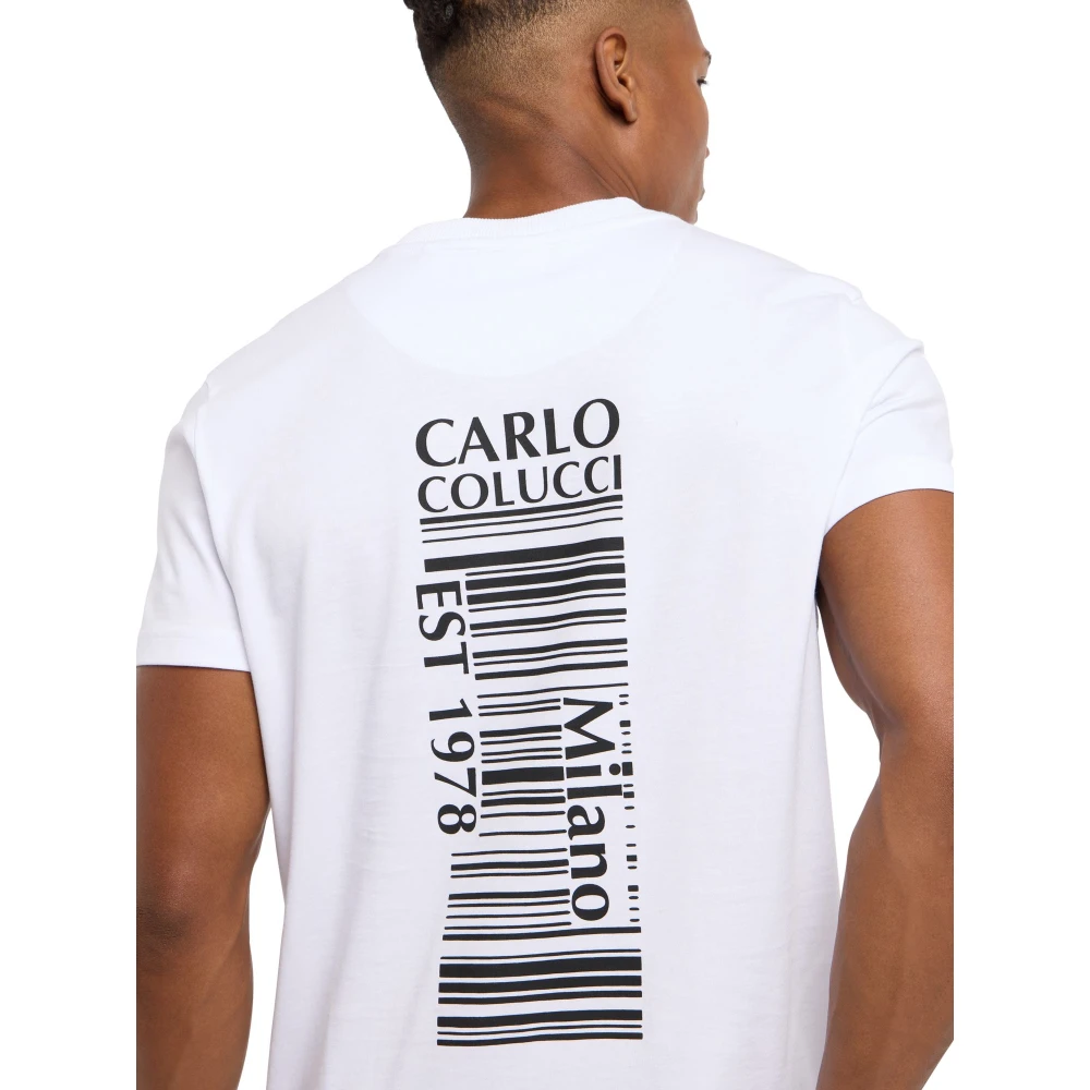 carlo colucci Barcode Print Statement T-Shirt White Heren