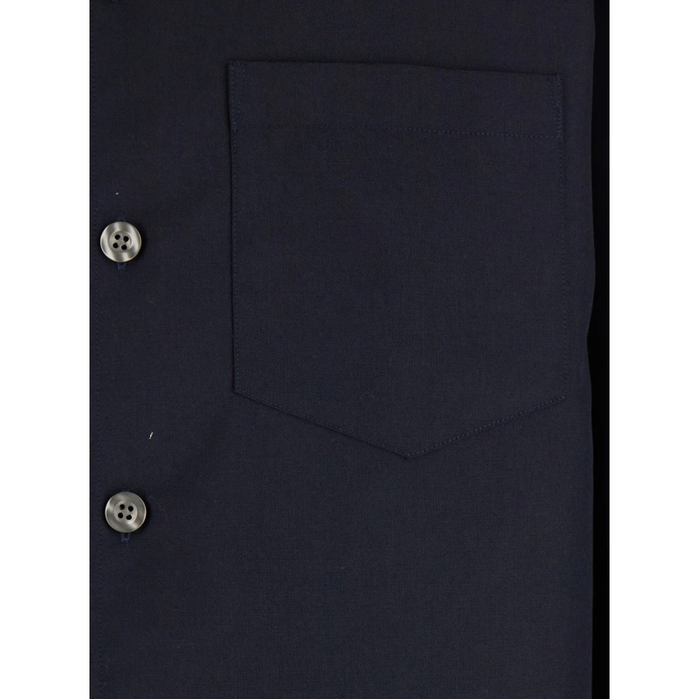 Plain Units Blauw Klassieke Kraag Wollen Overhemd Blue Heren