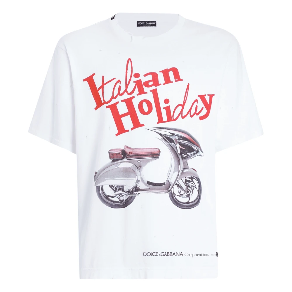 Dolce & Gabbana Katoenen Vespa Print Crew-Neck T-shirt White Heren