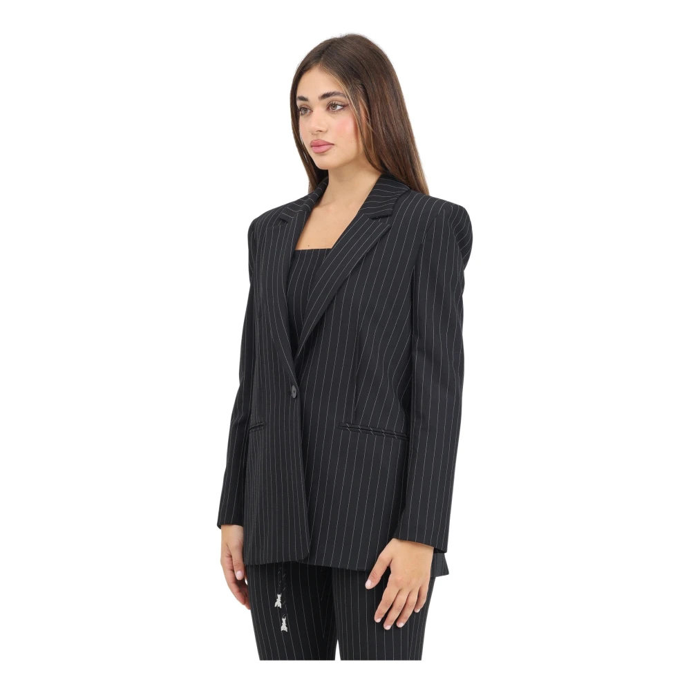 PATRIZIA PEPE Zwarte Gestreepte Dames Blazer Jas Black Dames