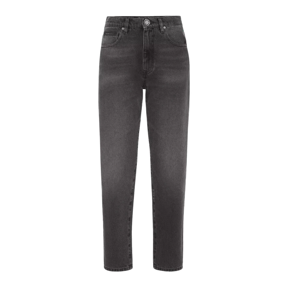 Philipp Plein Zwarte Mom Fit Jeans met Logo Embleem Black Dames