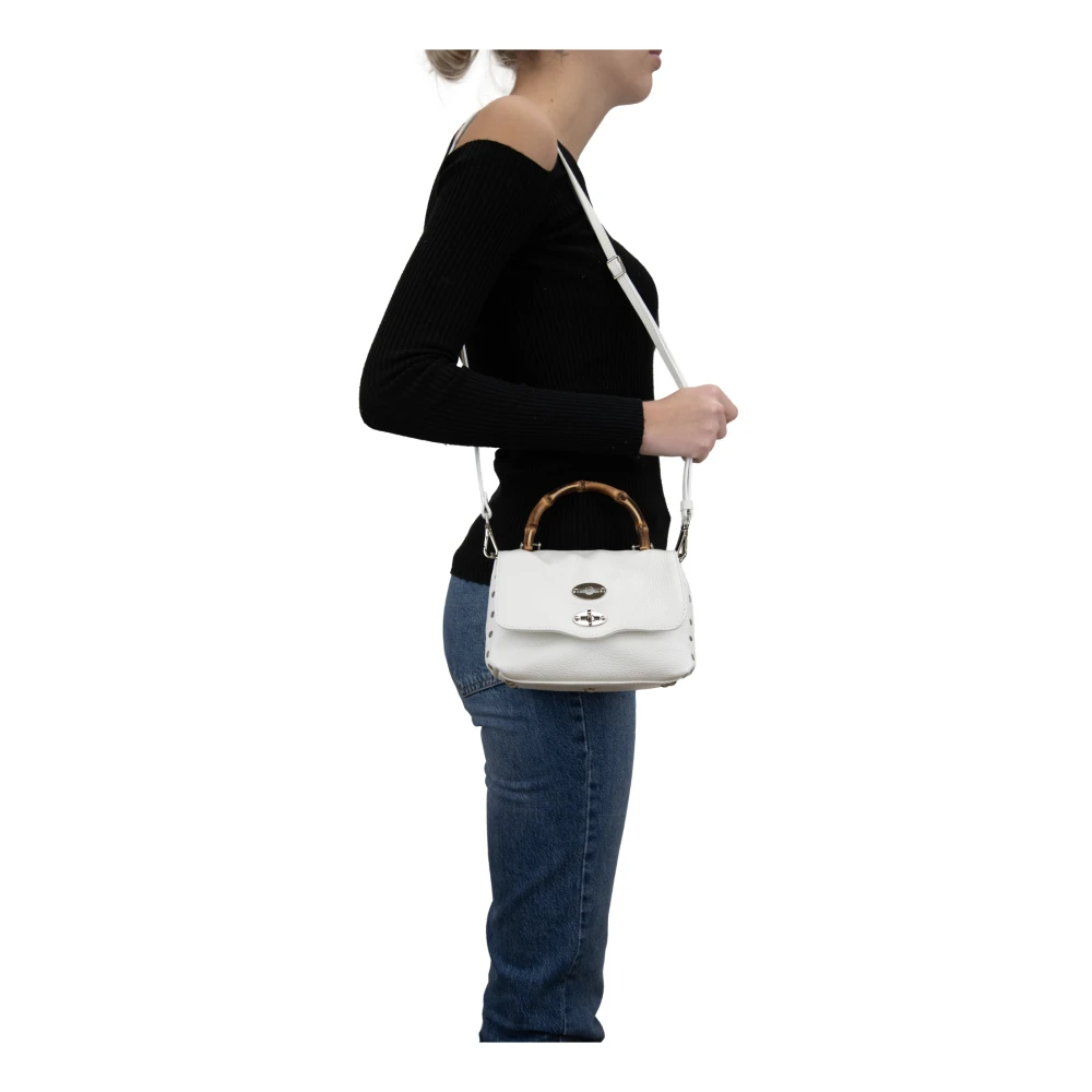 Zanellato Bamboe Handvat Leren Schoudertas White Dames