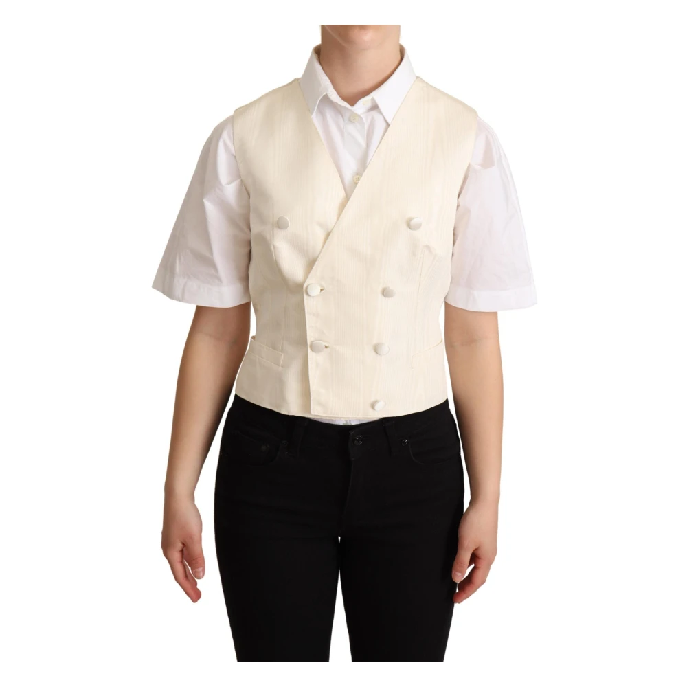 Dolce & Gabbana Women's Beige Waistcoats, Xs, Luxury Silk Blend Sleeveless Vest