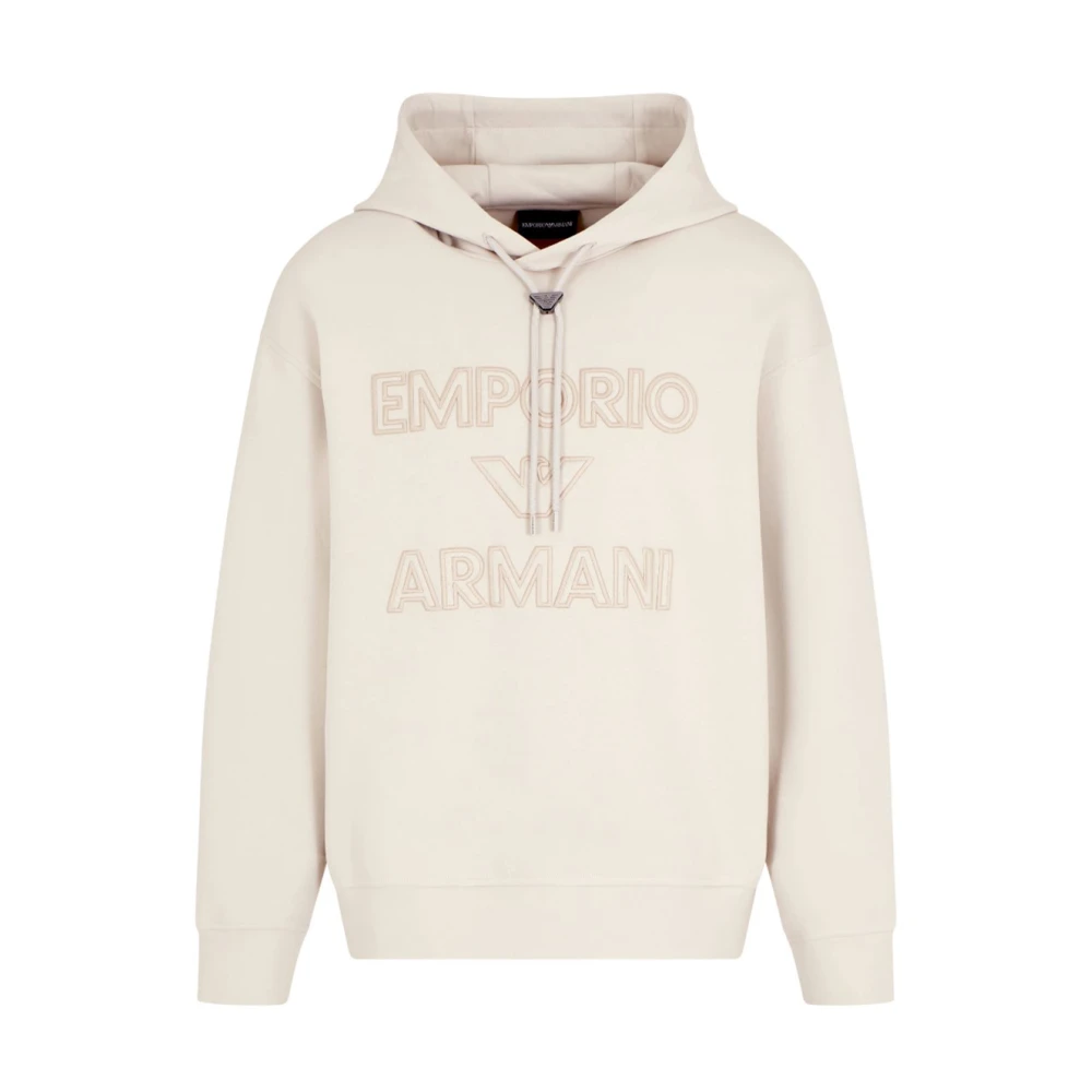 Emporio Armani Geborduurde hoodie met logodetail Beige Heren