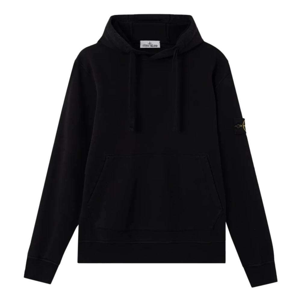 Stone Island Men's Black Hoodies, S, Regular Fit Hooded Sweatshirt With Pouch Pocket