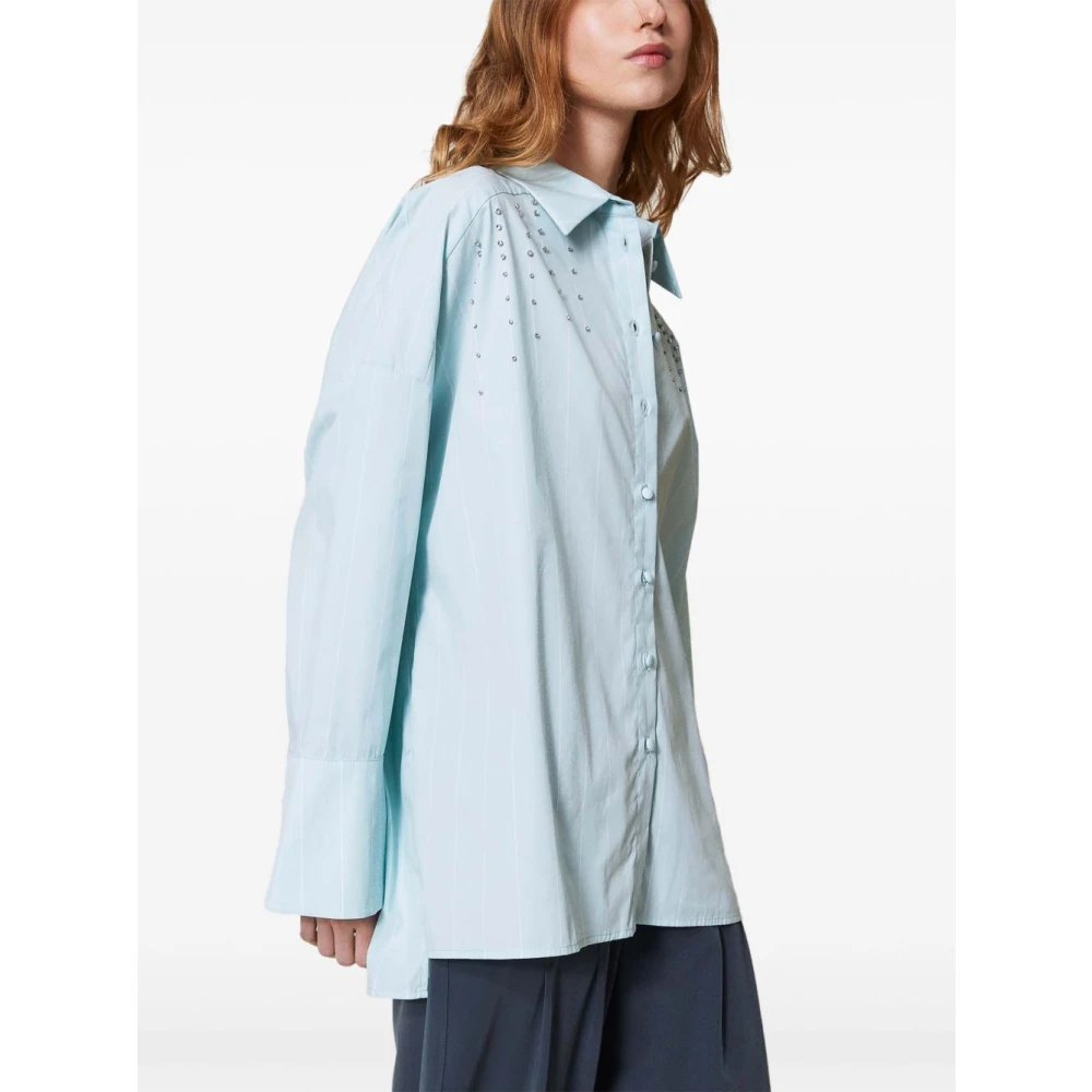 Twinset Blauw Gestreepte Knoopmanchet Overhemd Blue Dames