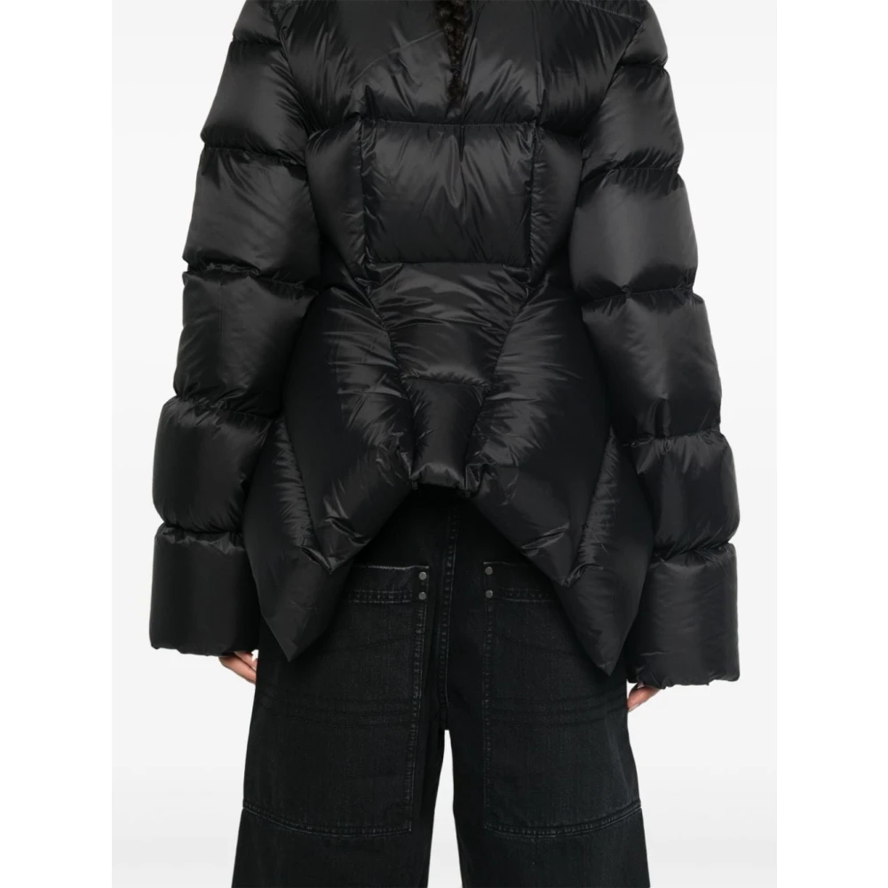 Rick Owens Zwarte Gewatteerde Jas met Trechterhals Black Dames