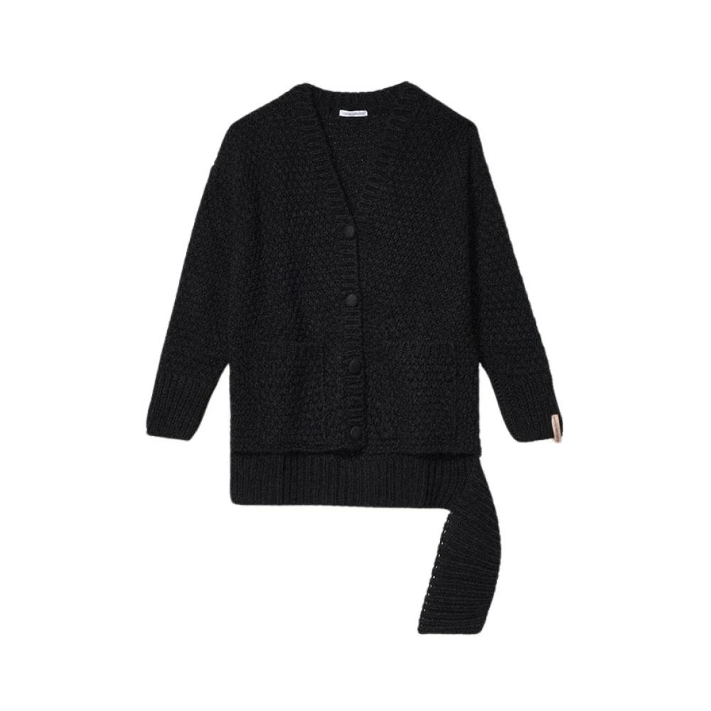 Mar De Margaritas Zwarte Wollen Cardigan met Asymmetrische Zoom Black Dames