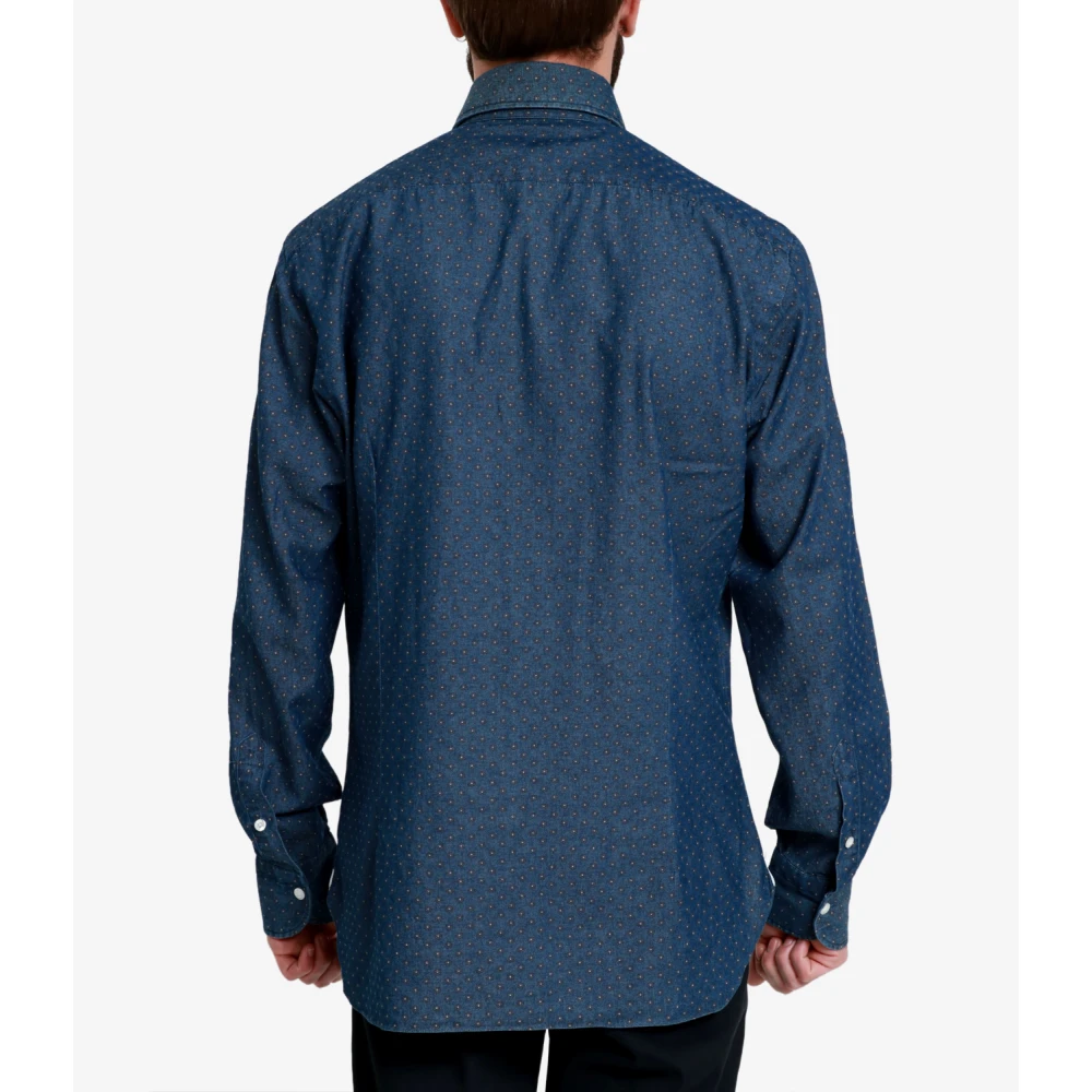 Barba Donkere Denim Overhemd met Microbloemen Blue Heren