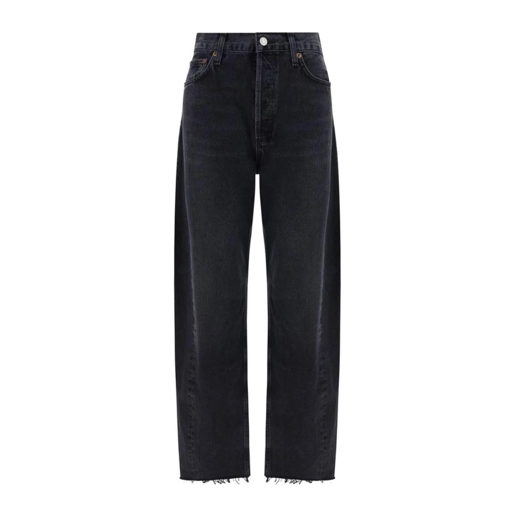 Agolde Wijde Katoenen Jeans met Raffelige Zoom Black Dames