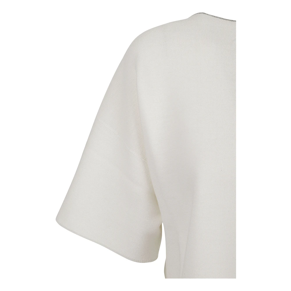 Fabiana Filippi Witte Katoenen Boatneck Sweater met Schitterend Detail White Dames