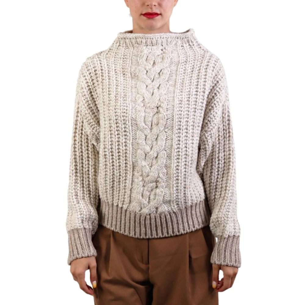 Liu Jo Kvinno Beige Stickade Tröjor Dam, L, Tröja I Ull- Och Alpackablandning