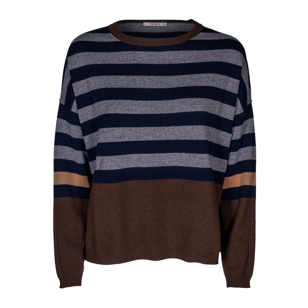 Kangra Dames Crewneck Sweater. Lange Mouw. Wol Kasjmier. Gemaakt in Italië Blue Dames