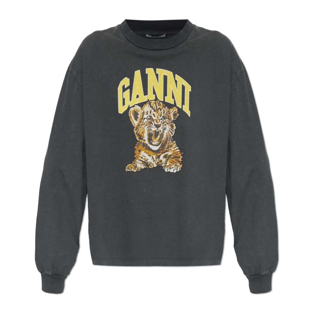 Ganni , Sweatshirts, Female, Gray, M, Printed Sweatshirt
