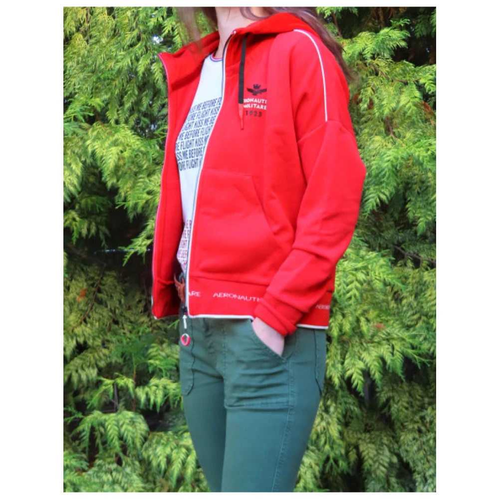 aeronautica militare Rits Hoodie Vest van Gemengde Viscose met Katoenen Fluweel Panelen Red Dames