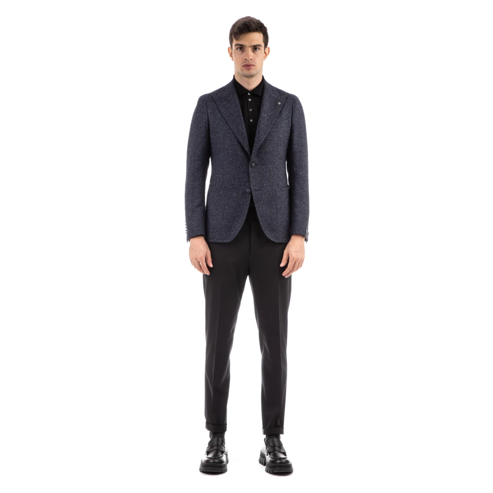 Tagliatore Blauwe Jackets met Maxi Revers Blue Heren