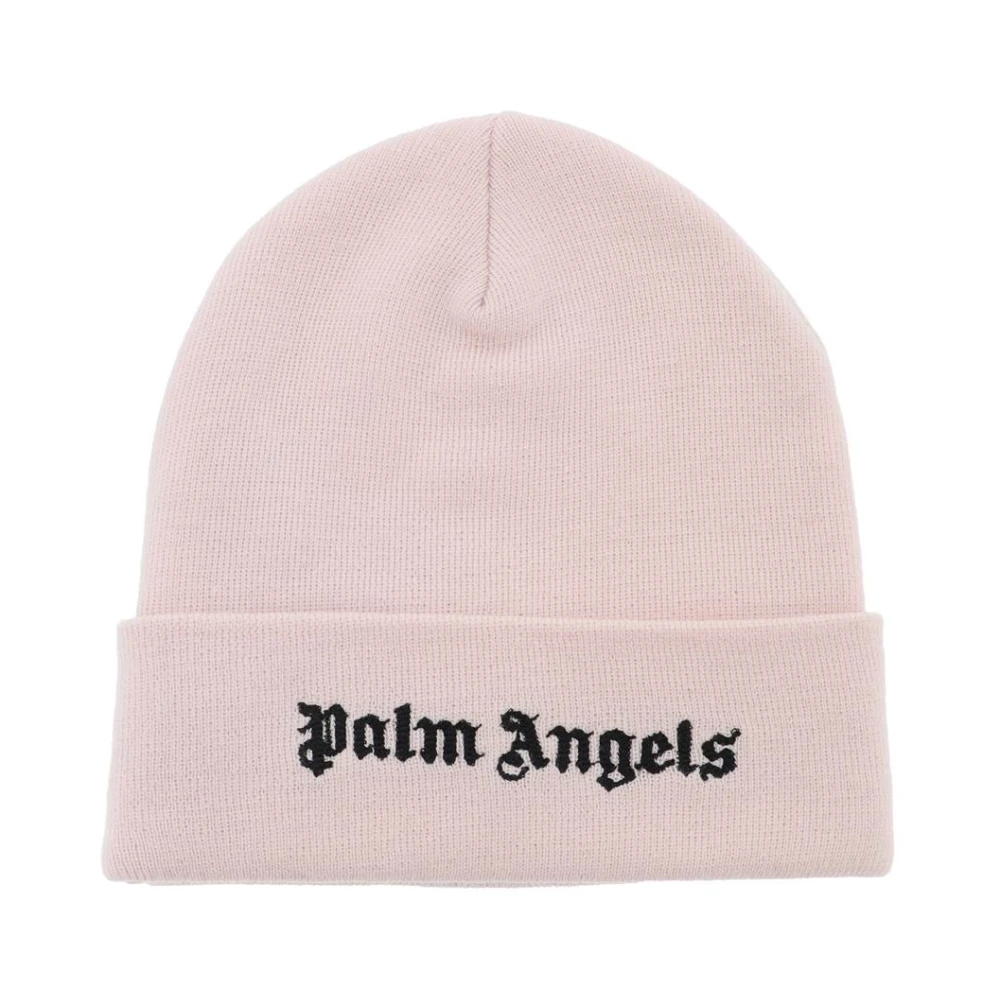 Palm Angels Logo Beanie Muts van Katoenen Gebreid Pink Heren