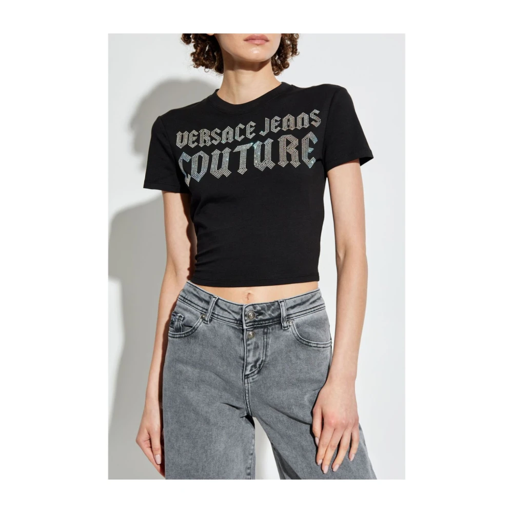Versace Jeans Couture Zwarte T-shirts & Polo's voor vrouwen Black Dames