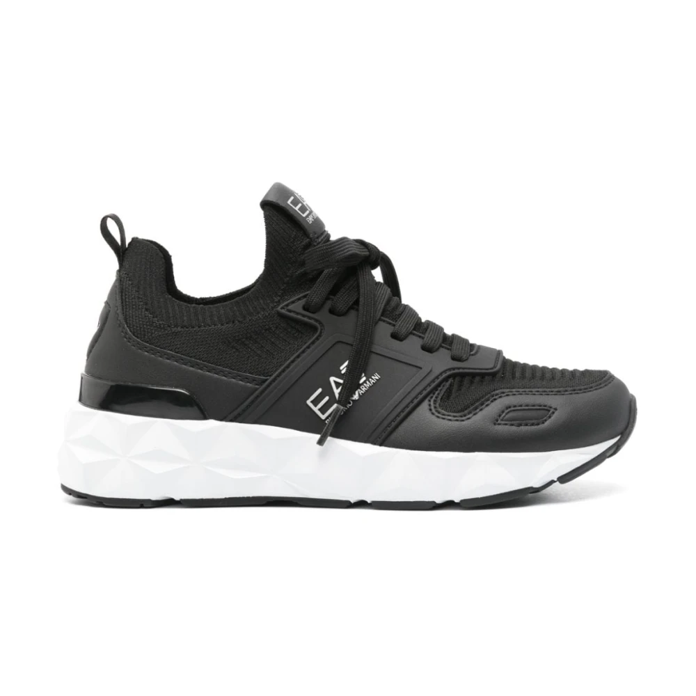 Emporio Armani Ea7 Women's Black Sneakers,, Trainers Textured Finish Panelled Design Size 6 Uk