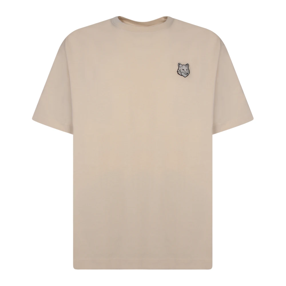 Maison Kitsuné Vit Bomull T-shirt med Broderad Patch Beige, Herr