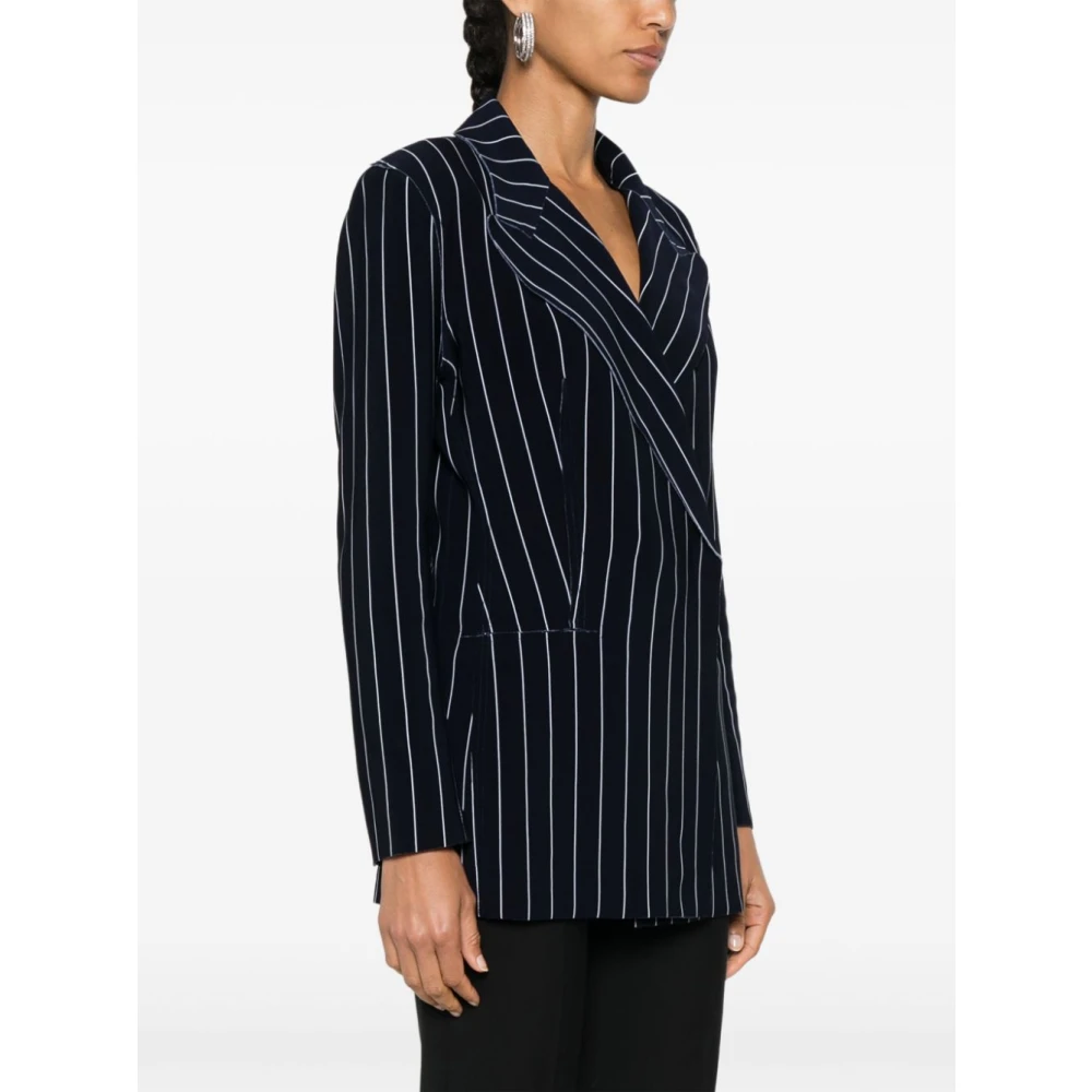 Norma Kamali Blauw Pinstripe Double-Breasted Jas Blue Dames