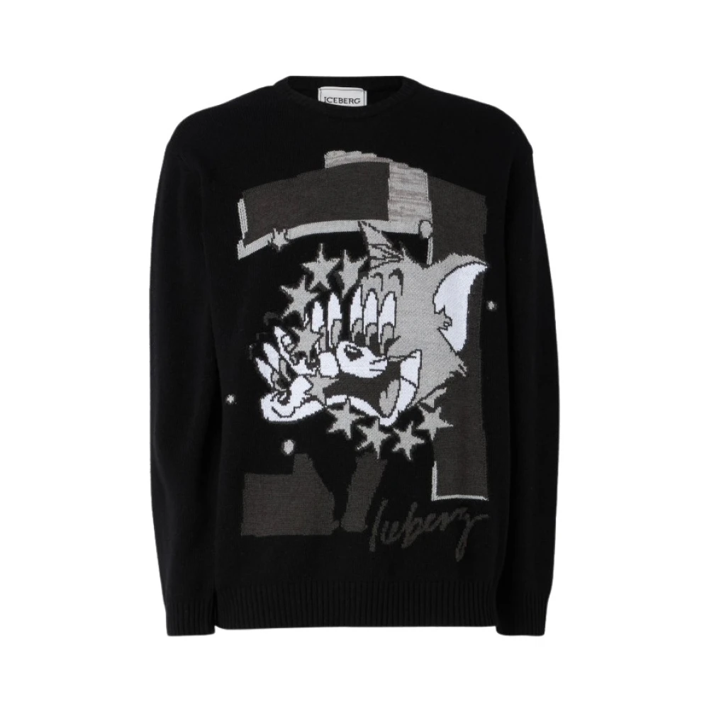 Iceberg Men's Black Round-Neck Jumper Gatto Silvestro - Round-Neck Knitwear - 2XL - Knitwear