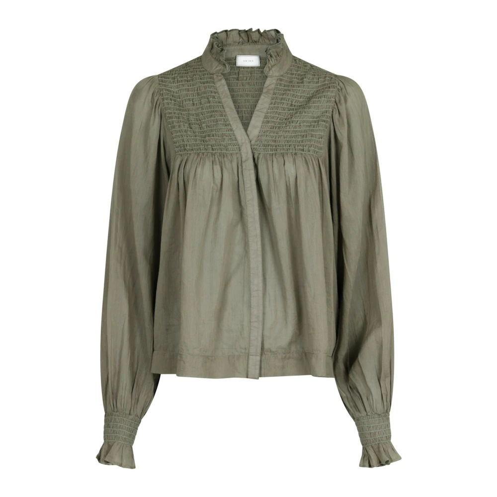 NEO NOIR Katoenen Voile Smok Blouse Green Dames