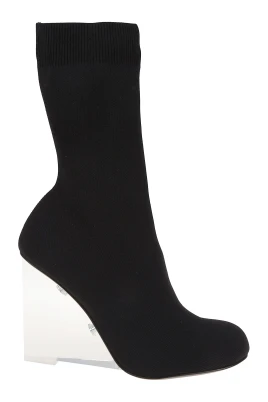 Svarta H.Boot Tyg och Läder Wedges