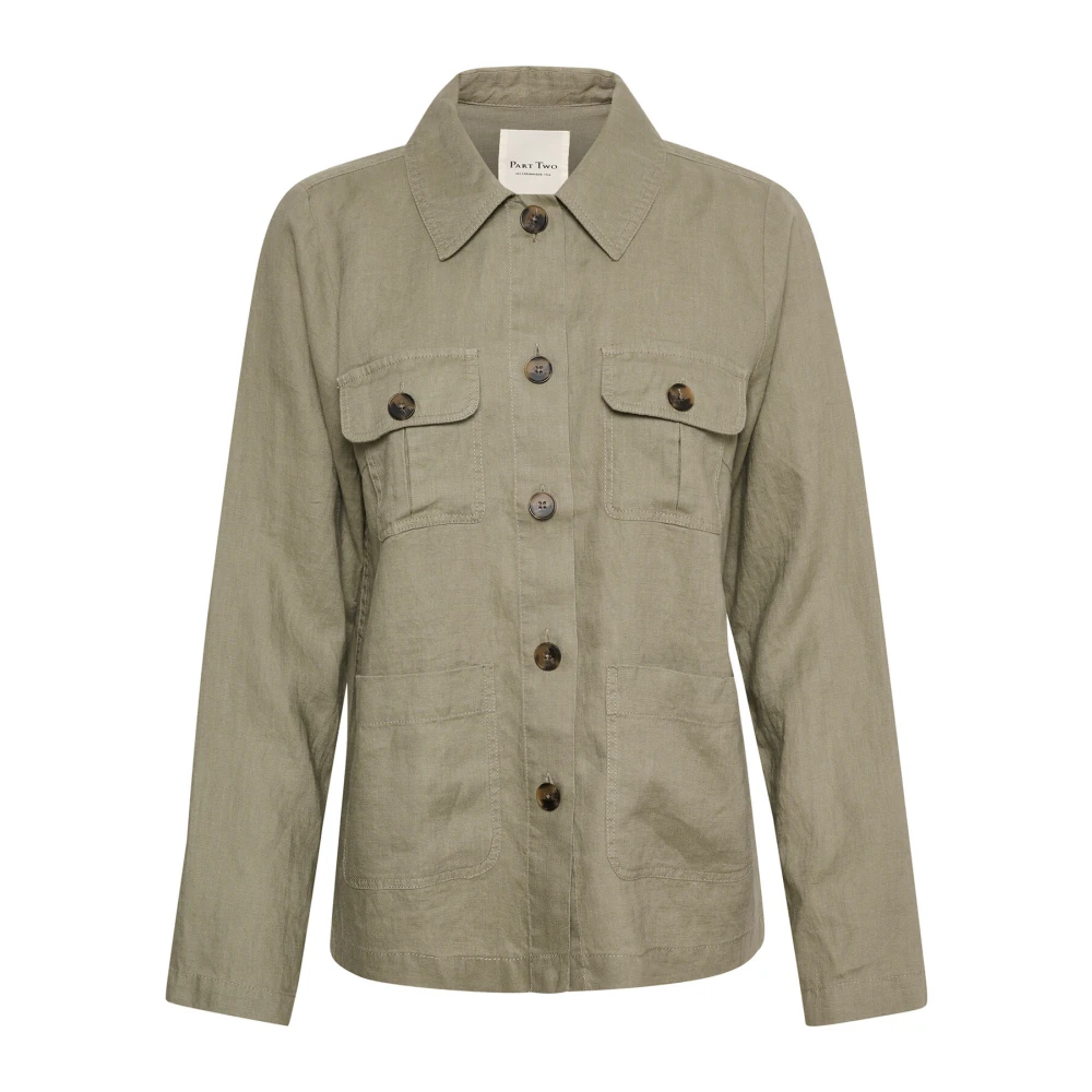 Part Two Stijlvolle Jas met Lange Mouwen en Borstzakken Green Dames