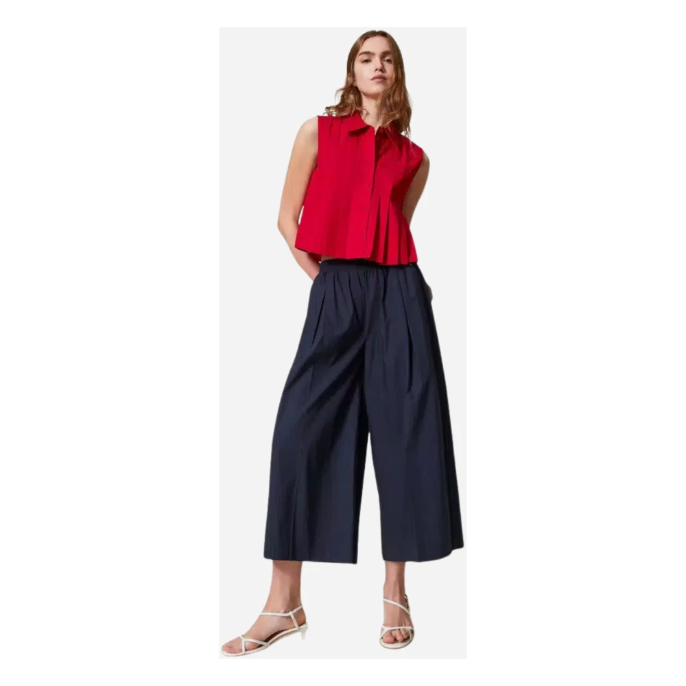 Twinset Blauwe Cropped Katoenen Broek Actitude Collectie Blue Dames