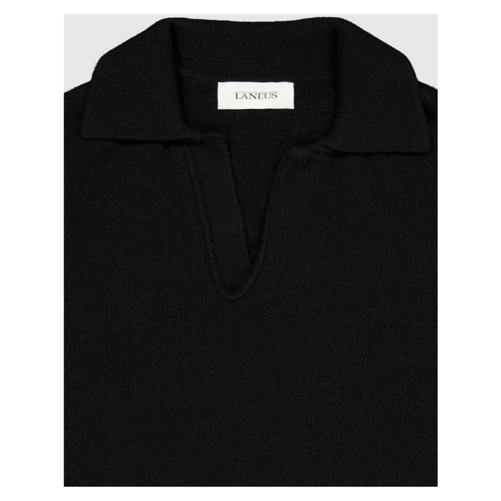 Laneus Lange Mouw Gebreide Polo Sweater Black Heren
