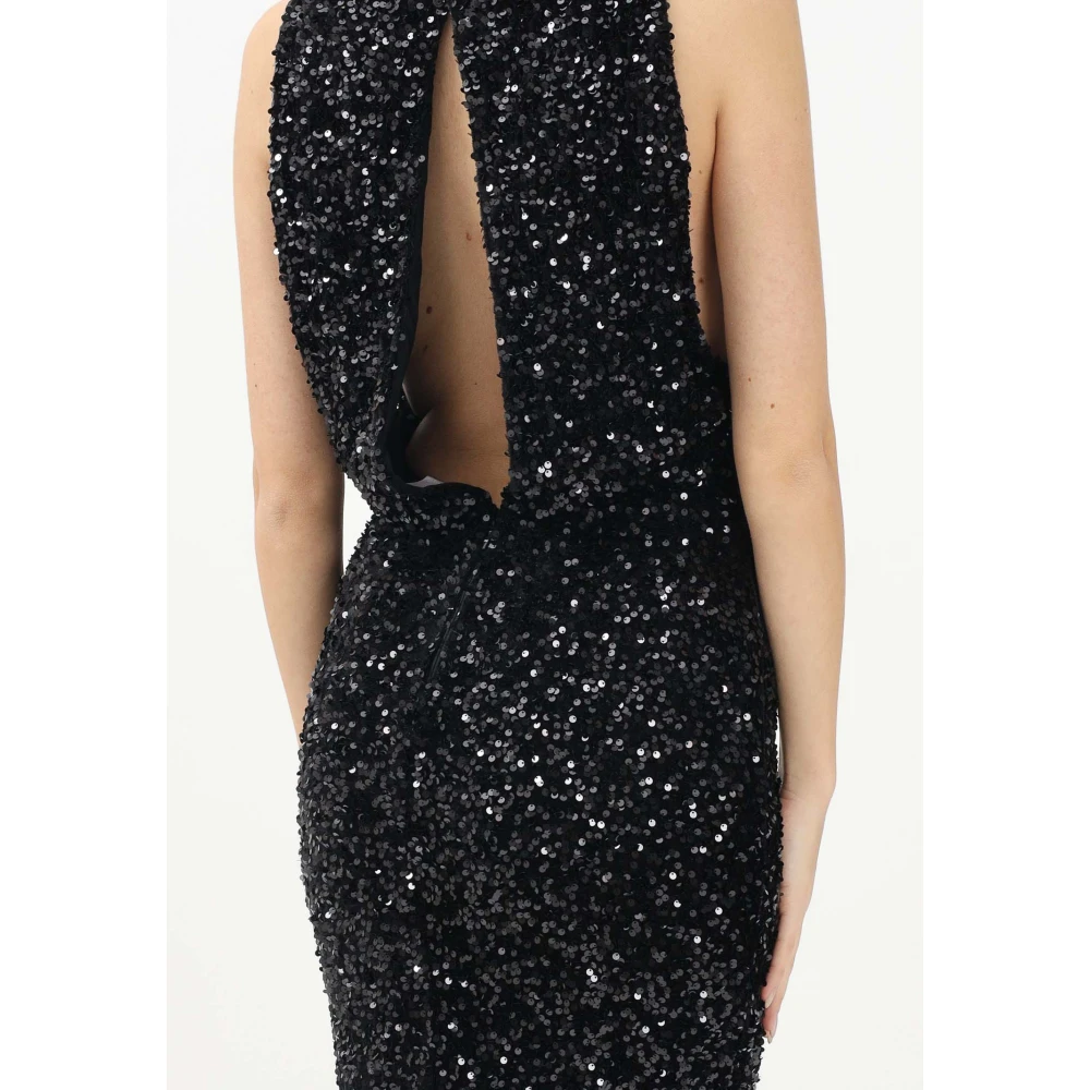 Elisabetta Franchi Zwarte pailletten boothals lange jurk Black Dames