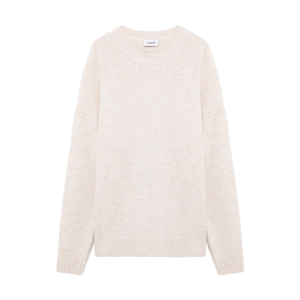 Amish Witte Katoenen Crew Neck Sweater White Heren